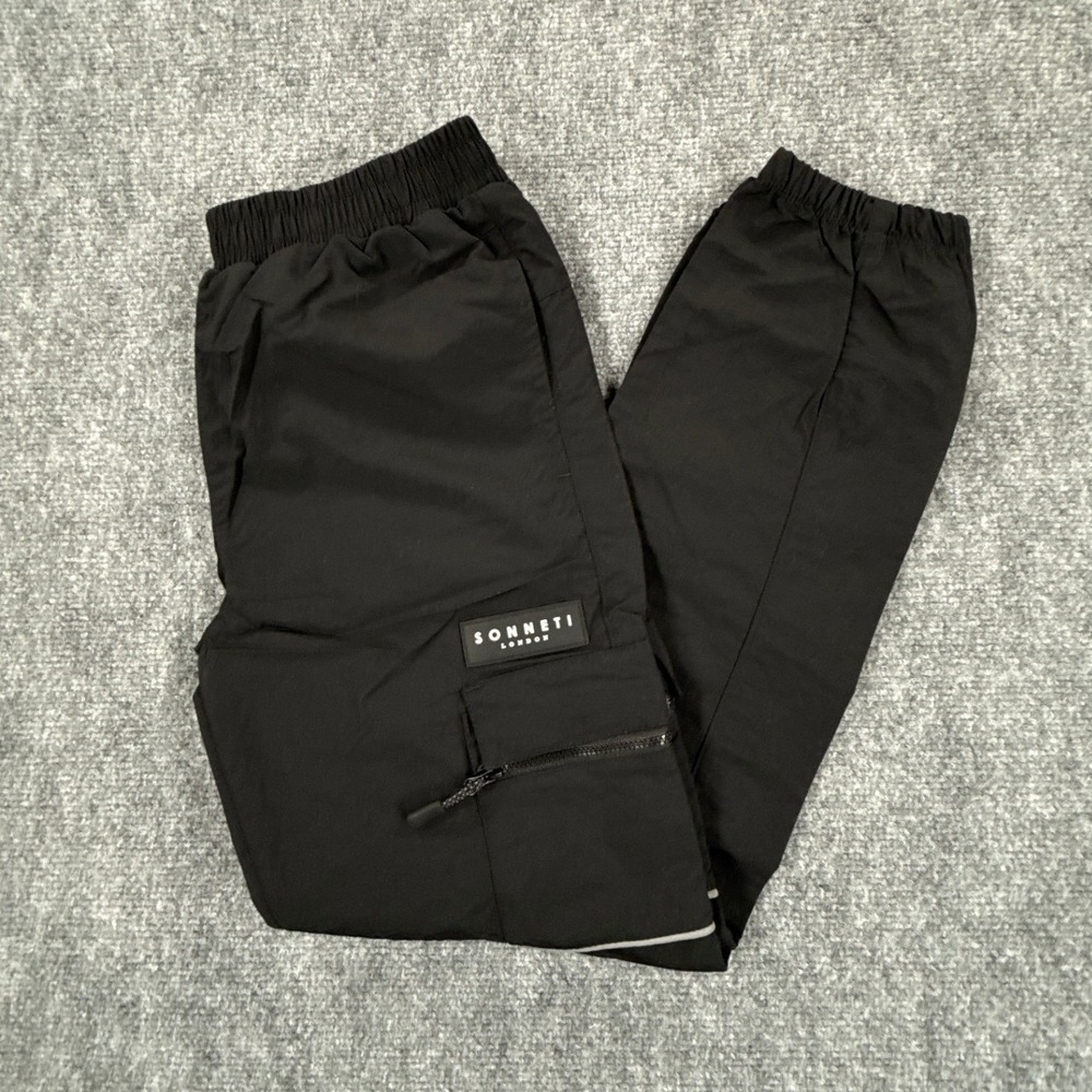 Sonneti London Boys Large 14-16 Black Taron Cargo Jogger Pockets Pants NWT